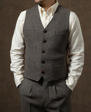 Grayish-Green Herringbone Tweed Vest