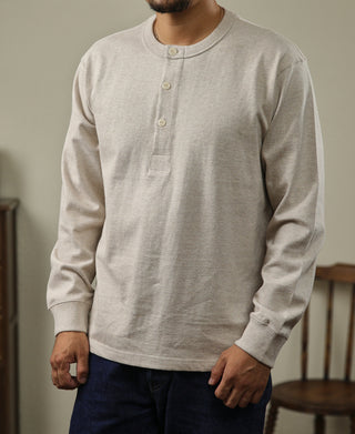 1930s 10.5 oz Cotton Loopwheel Tubular Henley Shirt - Oatmeal