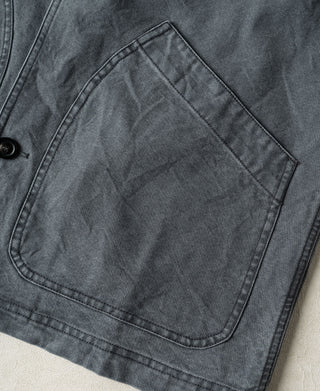 Gray-blue canvas hunting jacket with large patch pocket