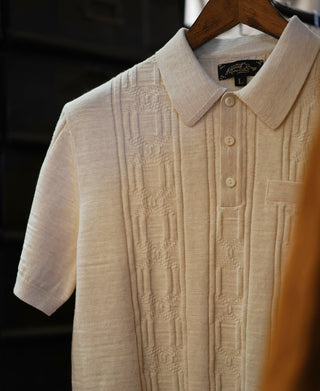 1960s Jacquard Slub Cotton Polo Shirt - Cream