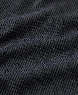 Honeycomb Waffle Knit Henley Long Sleeve T-Shirt - Vintage Black