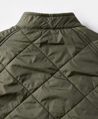 Reversible Diamond Quilted Stand-Collar Jacket - Olive