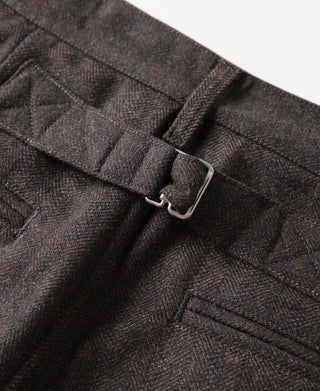 Wool Blend Herringbone Work Trousers - Brown
