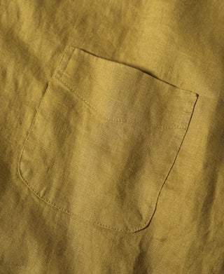 1950s Italian Collar Long-Sleeve Linen Shirt - Mustard