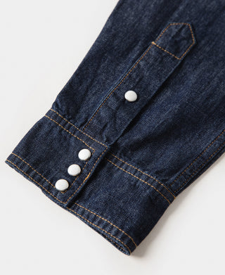 Slub Denim Snap Button Western Shirt - Dark Indigo