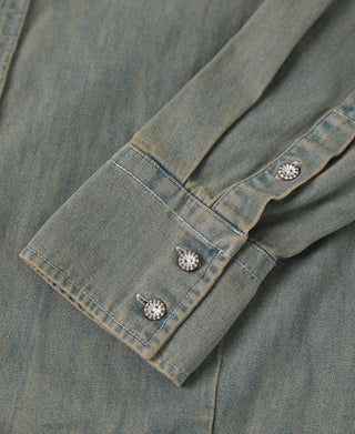 Faded Wash Western Embroidered Denim Shirt