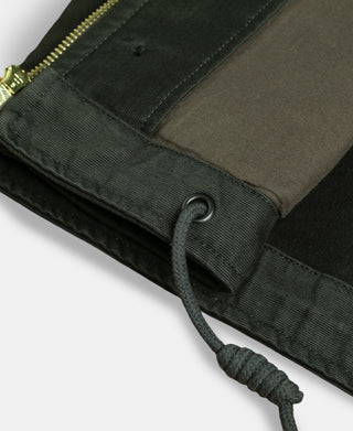 Black olive deck jacket drawstring detail near hem with eyelet