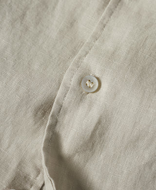 1950s Italian Collar Long-Sleeve Linen Shirt - Apricot