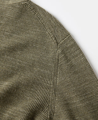 Textured Melange Knit Henley Shirt - Olive