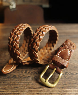 Braided Leather Belt - Brown