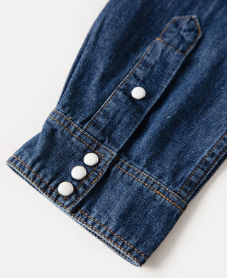 Slub Denim Snap Button Western Shirt - Indigo