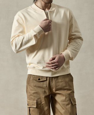 Vintage Baseball Collar Quarter-Zip Sweatshirt - Apricot