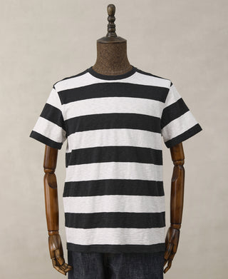 Slub Cotton Wide Striped T-Shirt - Black/White