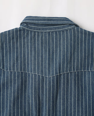Slim Fit Wabash Striped Indigo Western Shirt - Size M