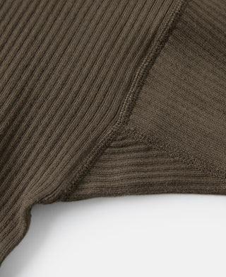 Ribbed Long Sleeve Henley T-Shirt - Olive Brown