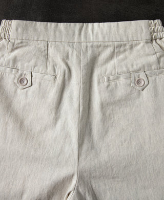 Retro Drawstring Slub Cotton Straight-leg Trousers