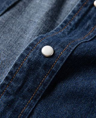Slub Denim Snap Button Western Shirt - Indigo