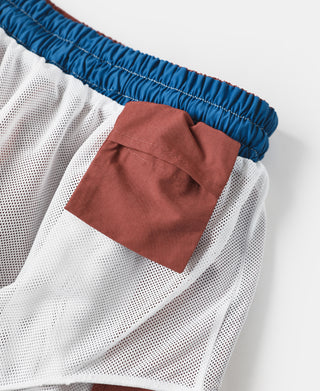 Two-Tone Beach Swim Trunks - Barn Red/Blue