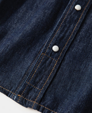 Slub Denim Snap Button Western Shirt - Dark Indigo