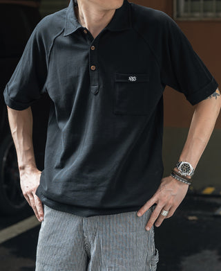 Raglan Sleeve Cotton-Piqué Polo Shirt - Black