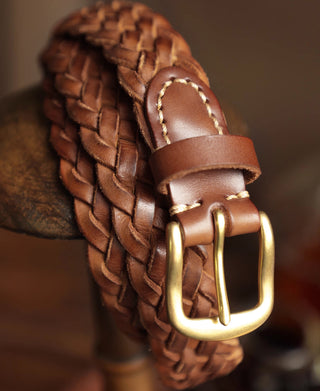 Braided Leather Belt - Brown