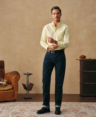 lifestyle shot of Yellow Button Down Oxford Shirt