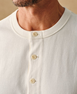 1930s 10.5 oz Cotton Loopwheel Tubular Henley Shirt - White