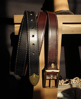 Brass-Tipped Reversible Leather Belt - Coffee / Brown