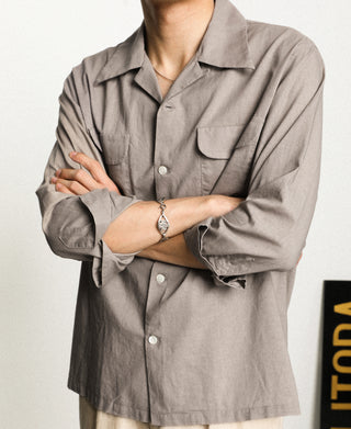 Lot 220L 1940s Linen-Cotton Open Collar Shirt - Khaki Gray