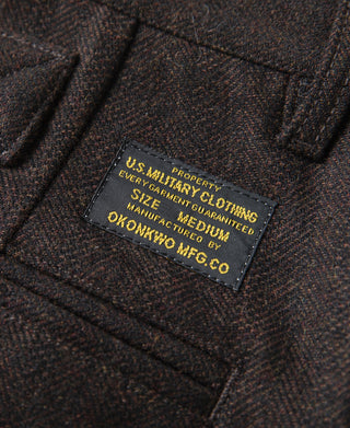 Wool Blend Herringbone Work Trousers - Brown