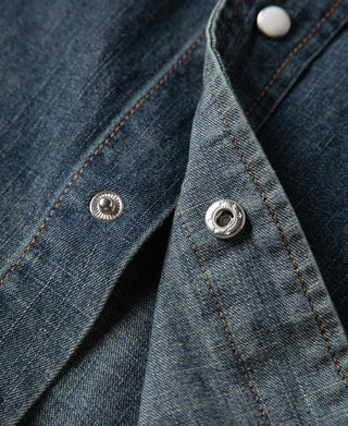 Slub Denim Snap Button Western Shirt - Washed Indigo