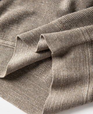 Textured Melange Knit Henley Shirt - Brown Beige