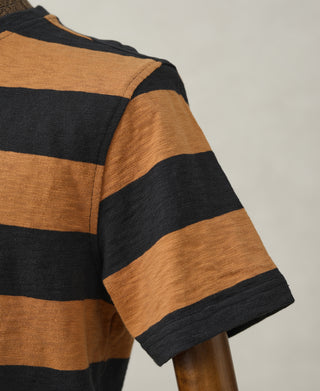 Slub Cotton Wide Striped T-Shirt - Black/Orange