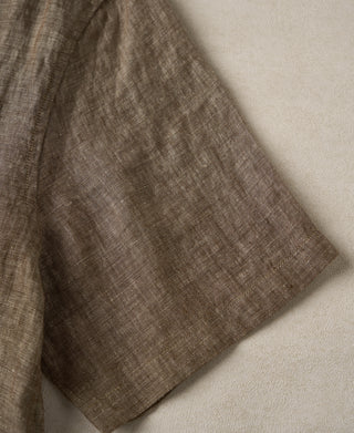 sleeve detail of Yarn-dyed Linen Camp-Collar Shirt - Coffee