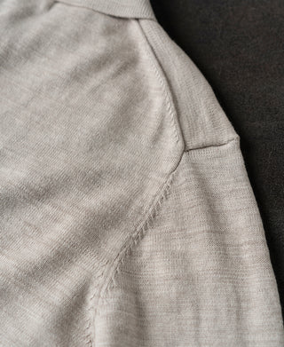 Slub Cotton Long Sleeve Knit Polo - Oatmeal