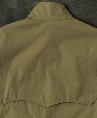 Khaki Harrington jacket with stand collar and back yoke seam