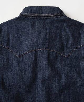 Slub Denim Snap Button Western Shirt - Dark Indigo