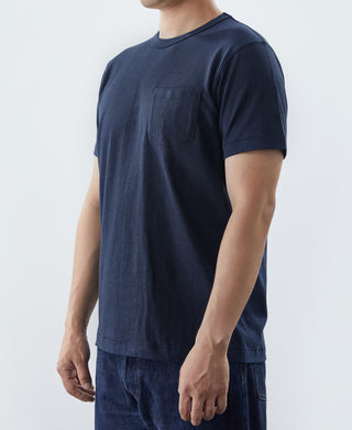 7.4 oz Slub Cotton Loopwheel Tubular Pocket T-Shirt - Navy