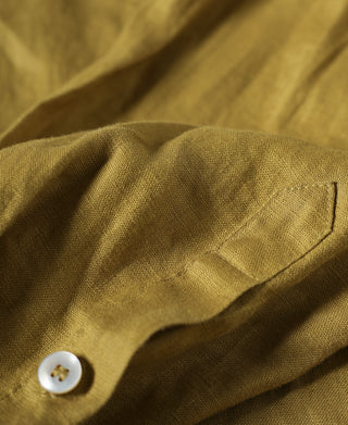 1950s Italian Collar Long-Sleeve Linen Shirt - Mustard