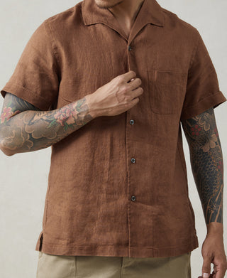 1950s Italian Collar Linen Shirt - Brown