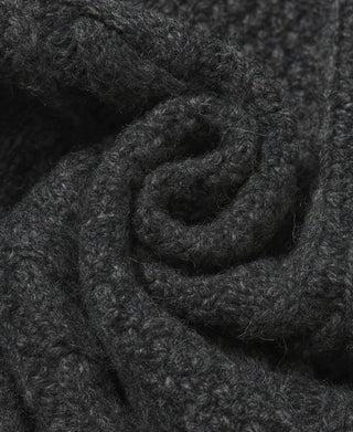 Cable Knit Round Collar Cardigan - Dark Gray