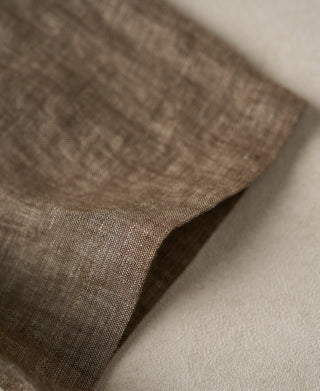 sleeve detail of Yarn-dyed Linen Camp-Collar Shirt - Coffee