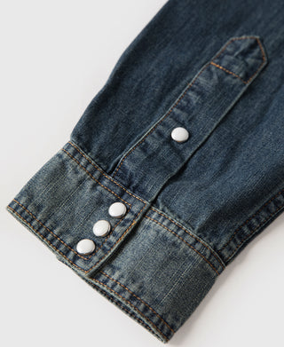 Slub Denim Snap Button Western Shirt - Washed Indigo
