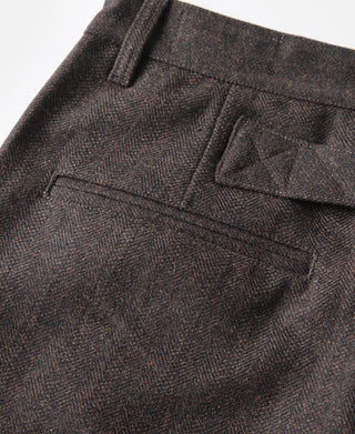 Wool Blend Herringbone Work Trousers - Brown