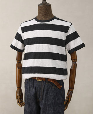 Slub Cotton Wide Striped T-Shirt - Black/White