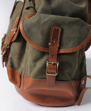 Cowhide Strap Parachute Canvas Rucksack - Olive