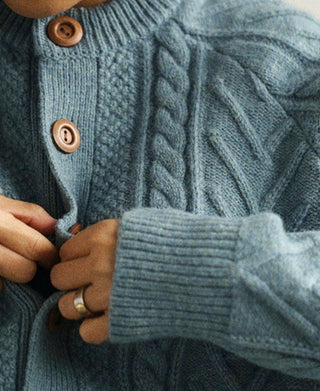 Cable Knit Round Collar Cardigan - Pale Blue