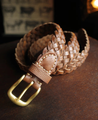 Braided Leather Belt - Brown