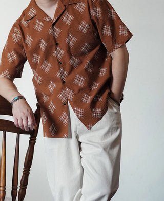 Printed Seersucker Cuban Collar Aloha Shirt