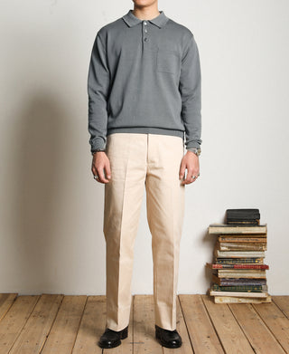 Lot 910L Long Sleeve Knitted Polo Shirt - Gray